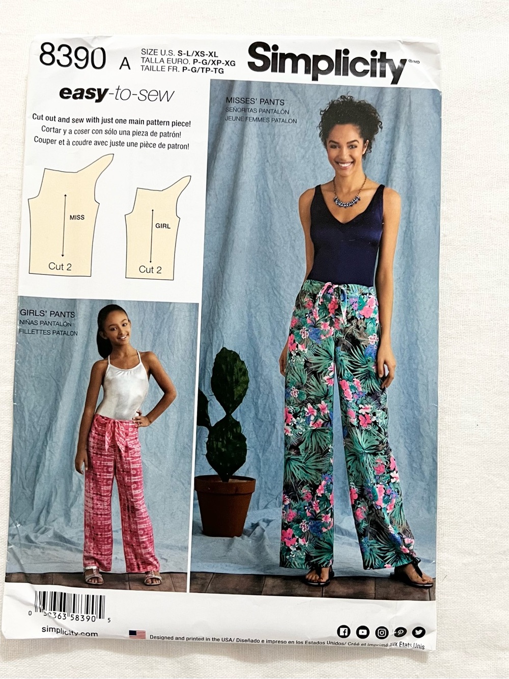 Simplicity 8390 Easy Wide Leg Pants Sewing Pattern Girls & Misses Uncut